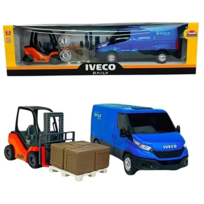 🚐 Van Iveco Daily + Empilhadeira + Palete – Miniatura Profissional Colecionável 📦🔧