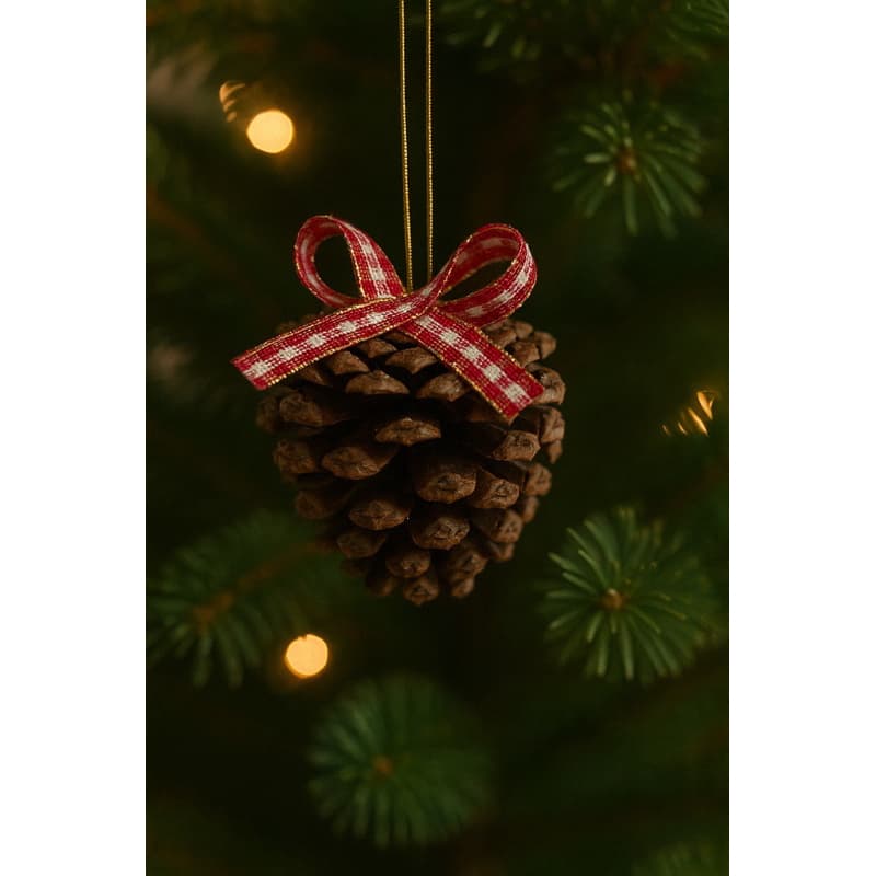 Pinha de pendurar decorativa com laço árvore de Natal 5 unidade