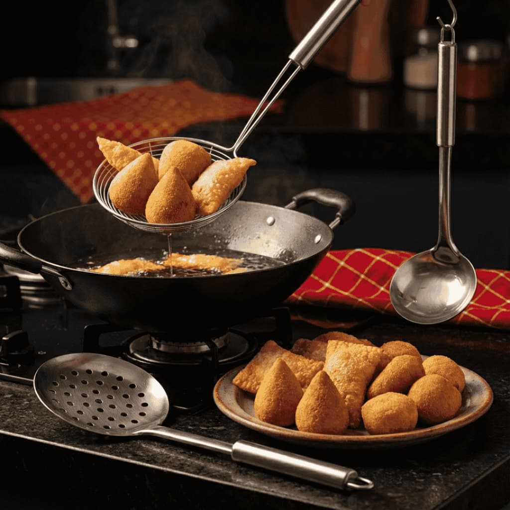 Kit 3 Utensílios Aço Inox Original Line Escumadeira Fritura Concha Cozinha Sopa Caldo Escorredor