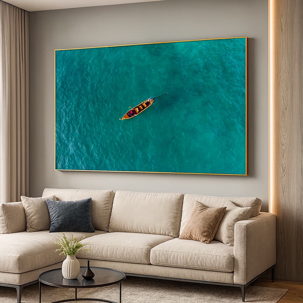Quadro Decorativo Grande Moldura 80x120 Cm Barco Mar Verde