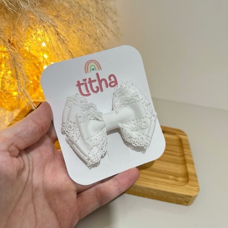 Laço branco para batizado fita rendada - Laço infantil Branco - Batizado