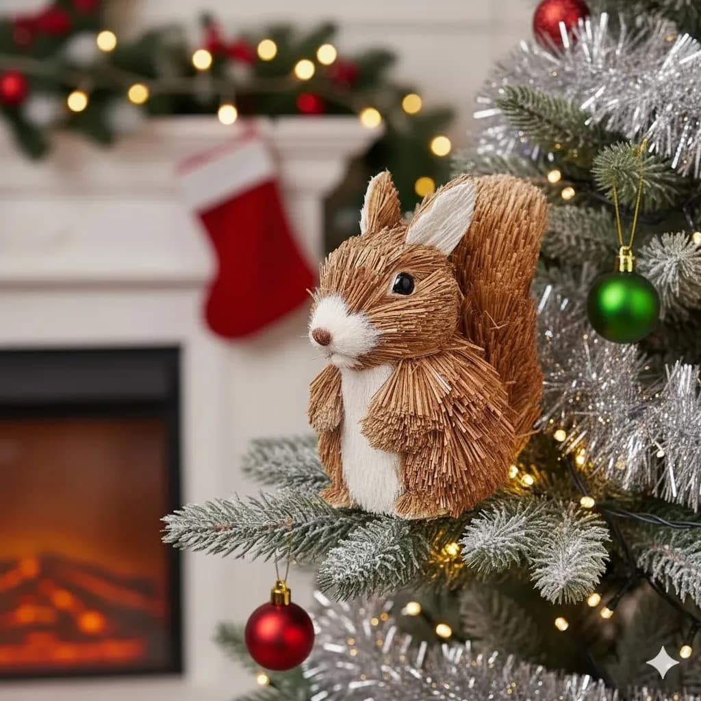 Esquilo De Palha De Natal Enfeite Decorativo Pendente 12 Cm