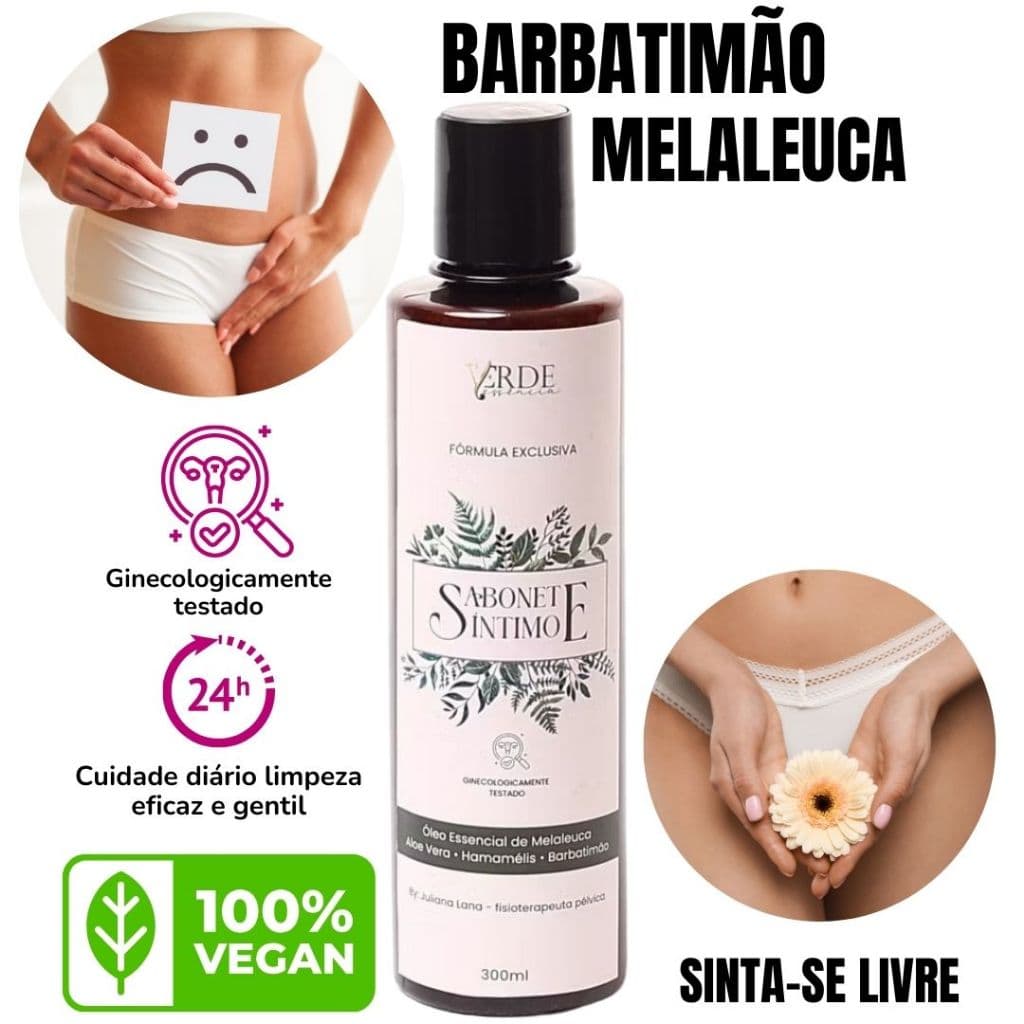 Sabonete Íntimo Aloe Vera Barbatimão Melaleuca e Hamamelis 300ML  Combate Coceira Candidíase de Repetição 24Horas