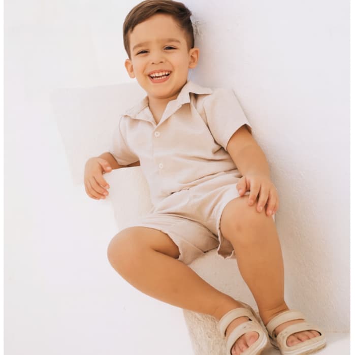 Kit 2 peças Camisa e Bermuda Infantil Conjunto Mauricinho Verão Social Menino