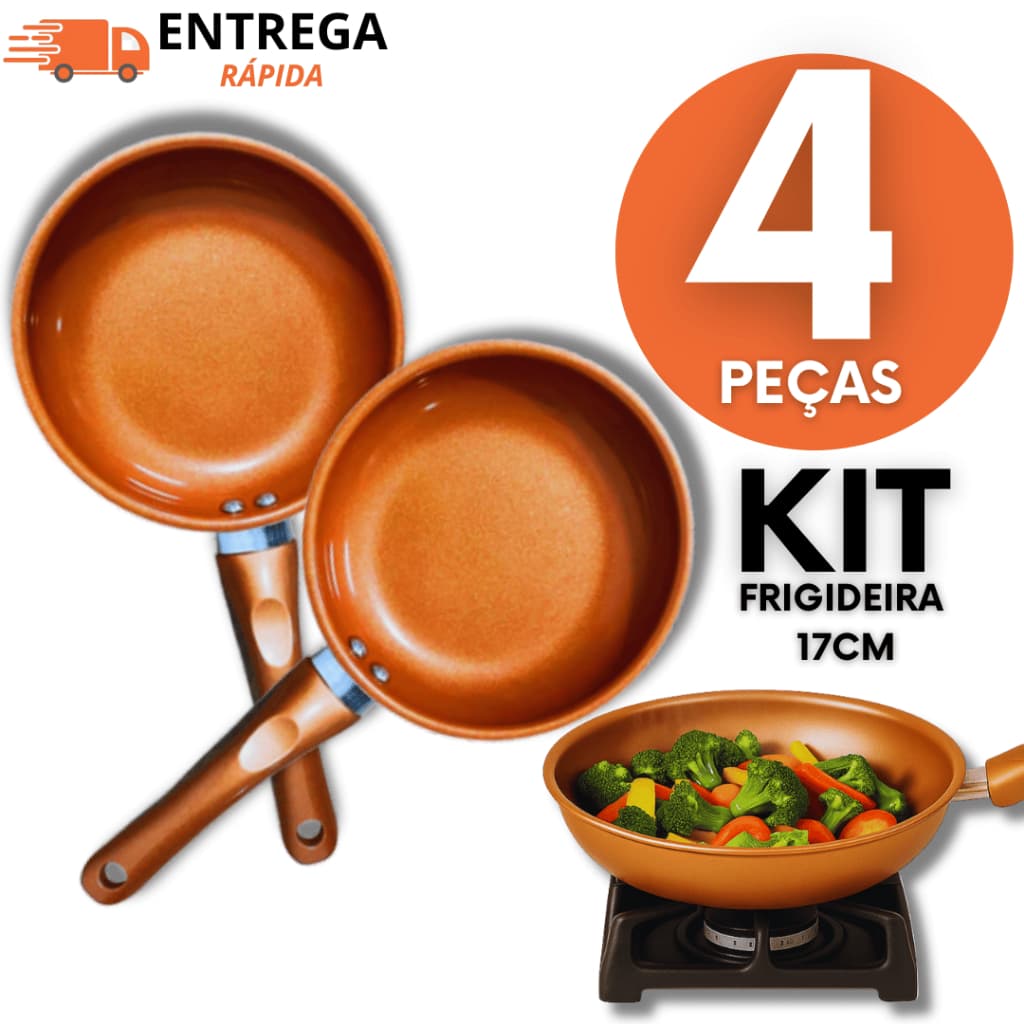 Frigideira Alumínio 17cm Antiaderente Estilo Cobre Com Cabo Antitérmico Para Fritar Ovos Carnes Uso Em Casa
