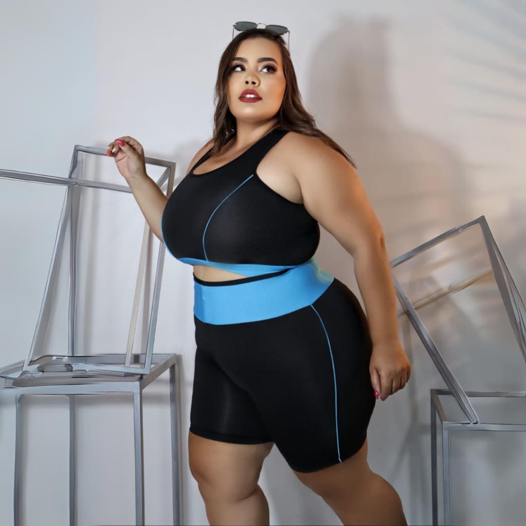 Conjunto fitness Plus Size 40 ao 54 top + short Roupa de Academia Feminino Curves