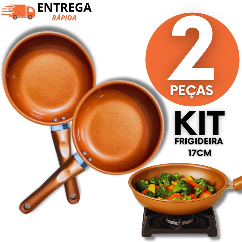 Frigideira Pequena 17cm Alumínio Estilo Cobre Antiaderente Cabo Antitérmico Para Cozinha Casa
