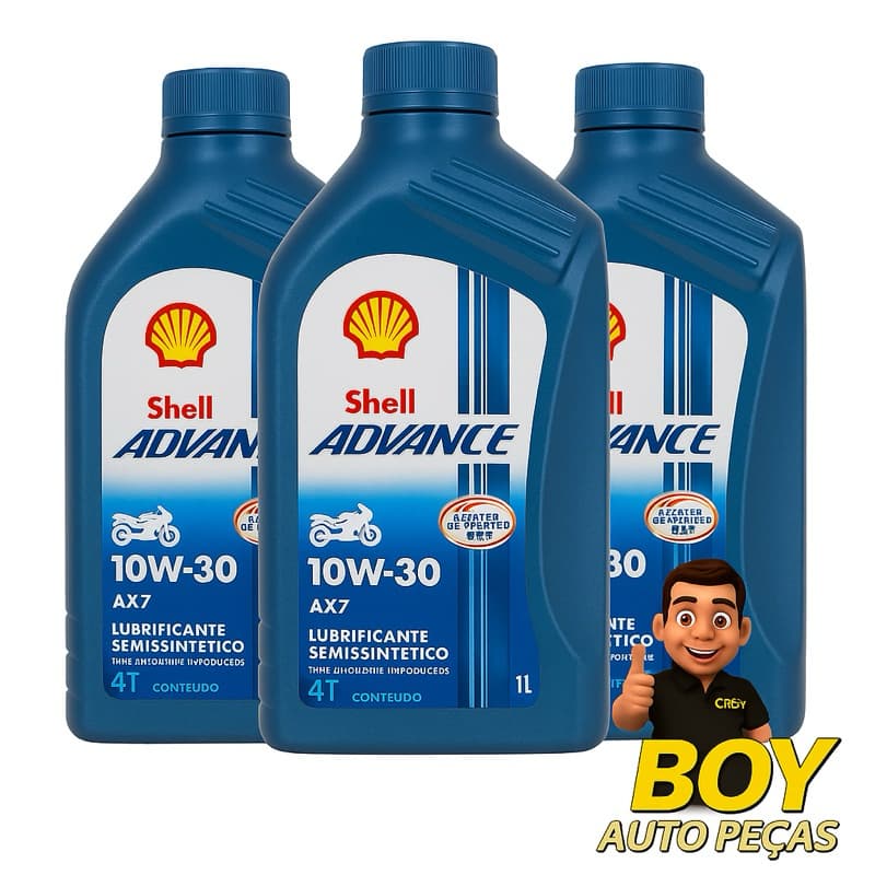 Kit 3 Óleo Moto Shell Advance AX7 10W30 4T Semissintético Lubrificante 1L Cada
