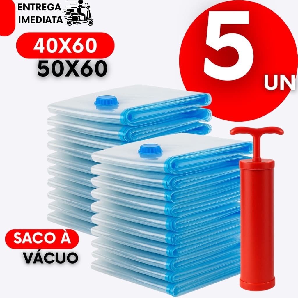 Kit Saco a Vácuo 40X60 Organizador de Roupa Mala Guarda Roupa Edredom Cobertor Ideal Para Viagens com Bomba Manual