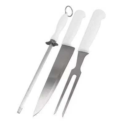 Kit De Churrasco 3 Peças Faca Garfo Chaira