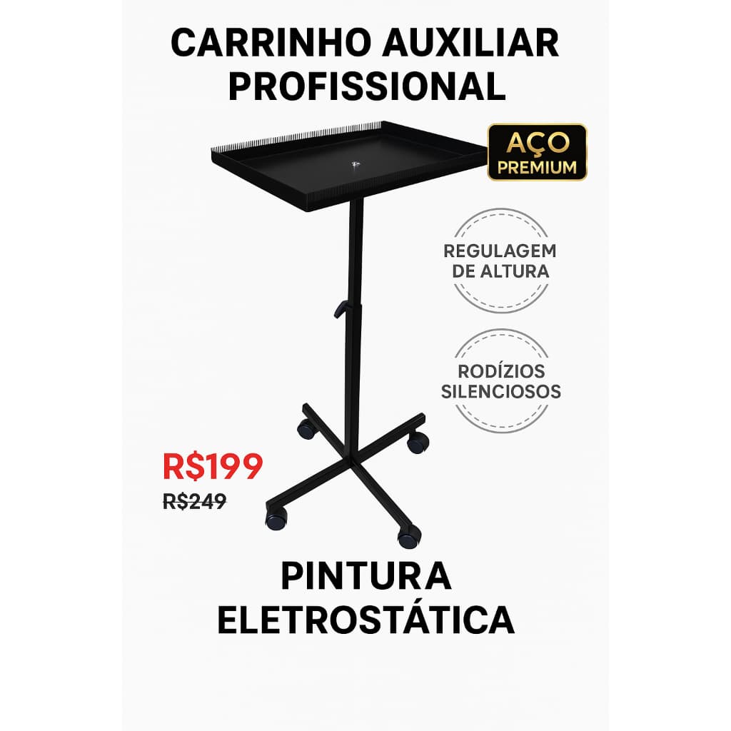 Carrinho Auxiliar Para Coloração Mega Hair Com Regulagem De Altura