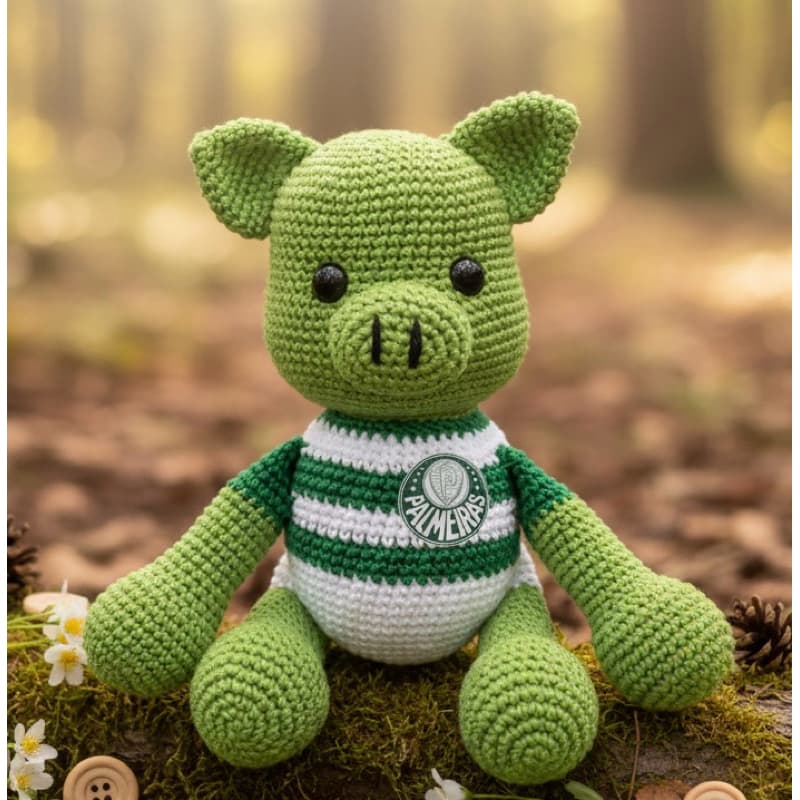 Porquinho Mascote de time Palmeiras em Amigurumi crochê