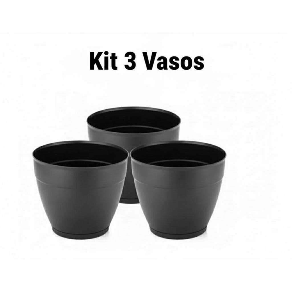 Kit com 3 Vasos de Flor  Redondo Com Prato Anti- Dengue 1,5 Lts  Rainha