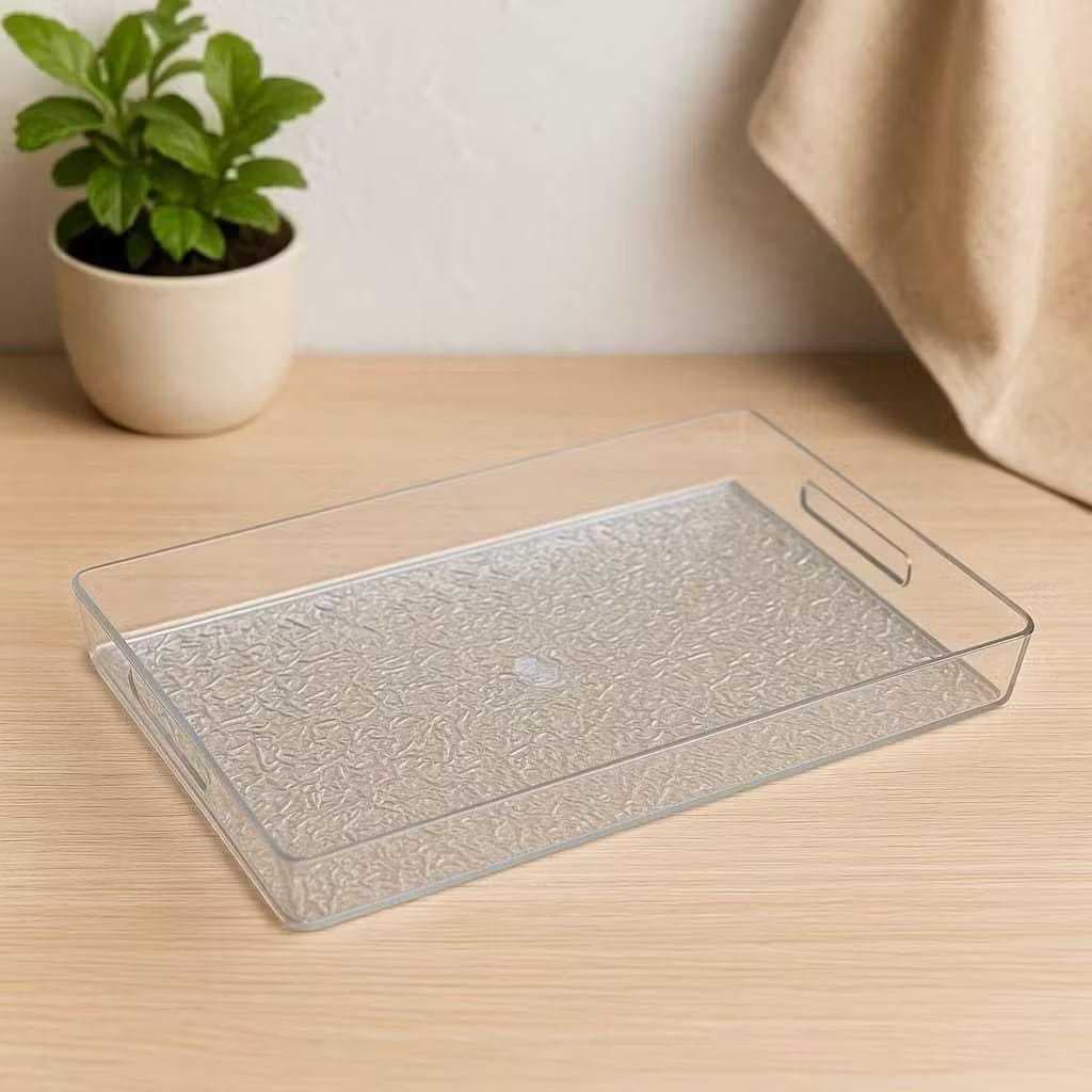 Bandeja de Plástico Transparente Luxo – Organizadora para Lavabo, Perfumes e Joias