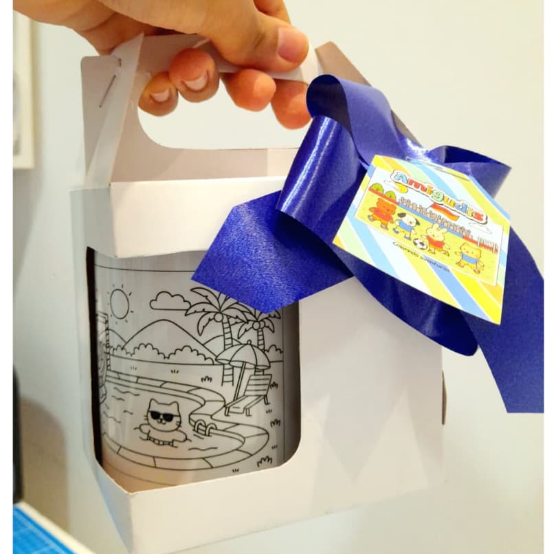 Caneca de colorir pinte e lave/Presente Crianças/com caixa e laço/Caneca porcelana/Presente menino criativo infantil 🎨☕