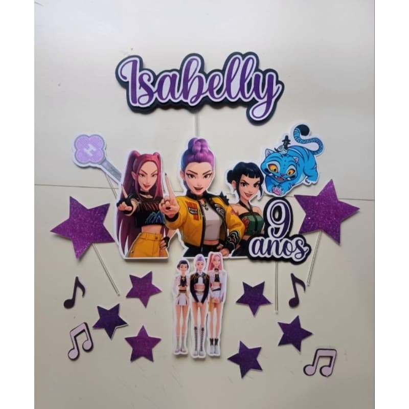 Topo de Bolo Personalizado Guerreiras do K-Pop- Topper de Bolo Personalizado K-Pop