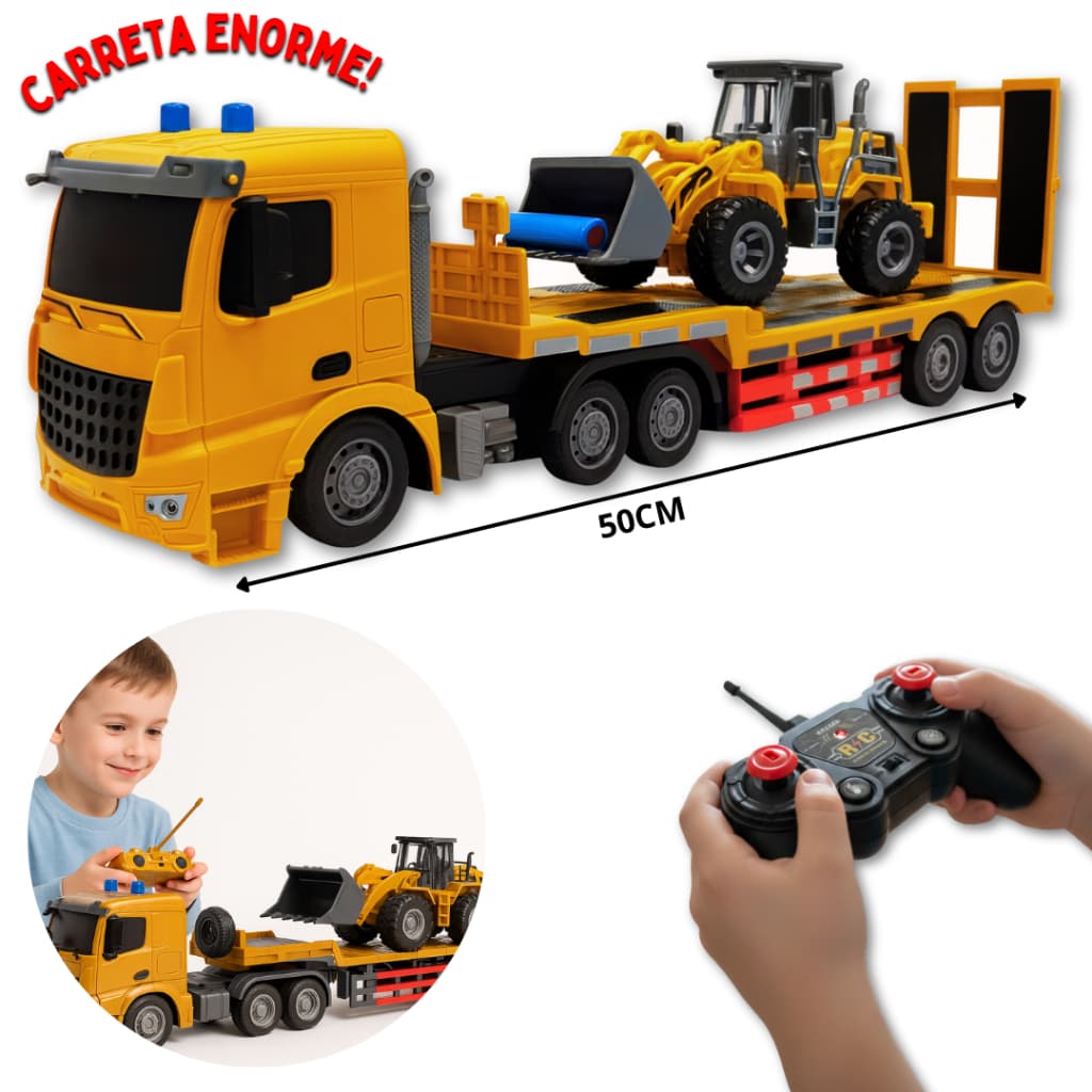 Carreta de Controle Remoto com Trator Embutido Infantil Brinquedo Gigante Luzes e Sons Diversão