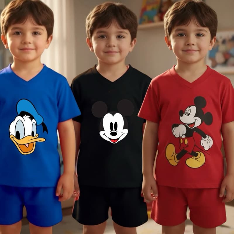 Conjunto Infantil Curto Menino Camiseta Manga Curta + Short | Pijama ou Dia a Dia | Personagens Mickey Disney