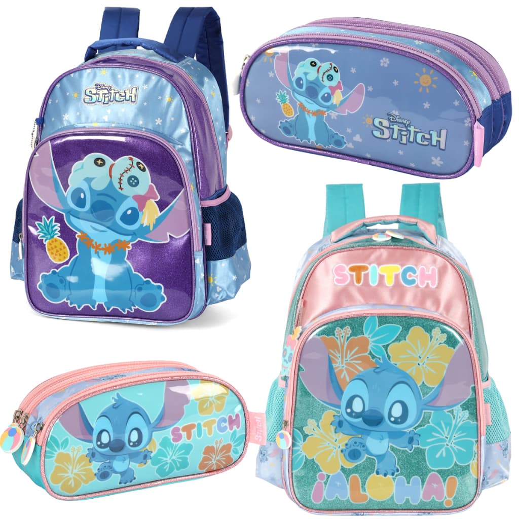 Kit Mochila Costa E Estojo Stitch Disney Luxcel Infantil Original
