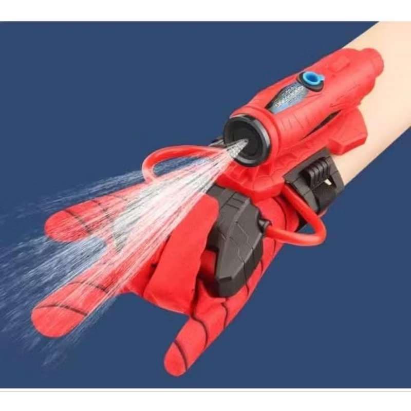 Luva de brinquedo do Homem-Aranha, que dispara projéteis de água e vem com um lançador.