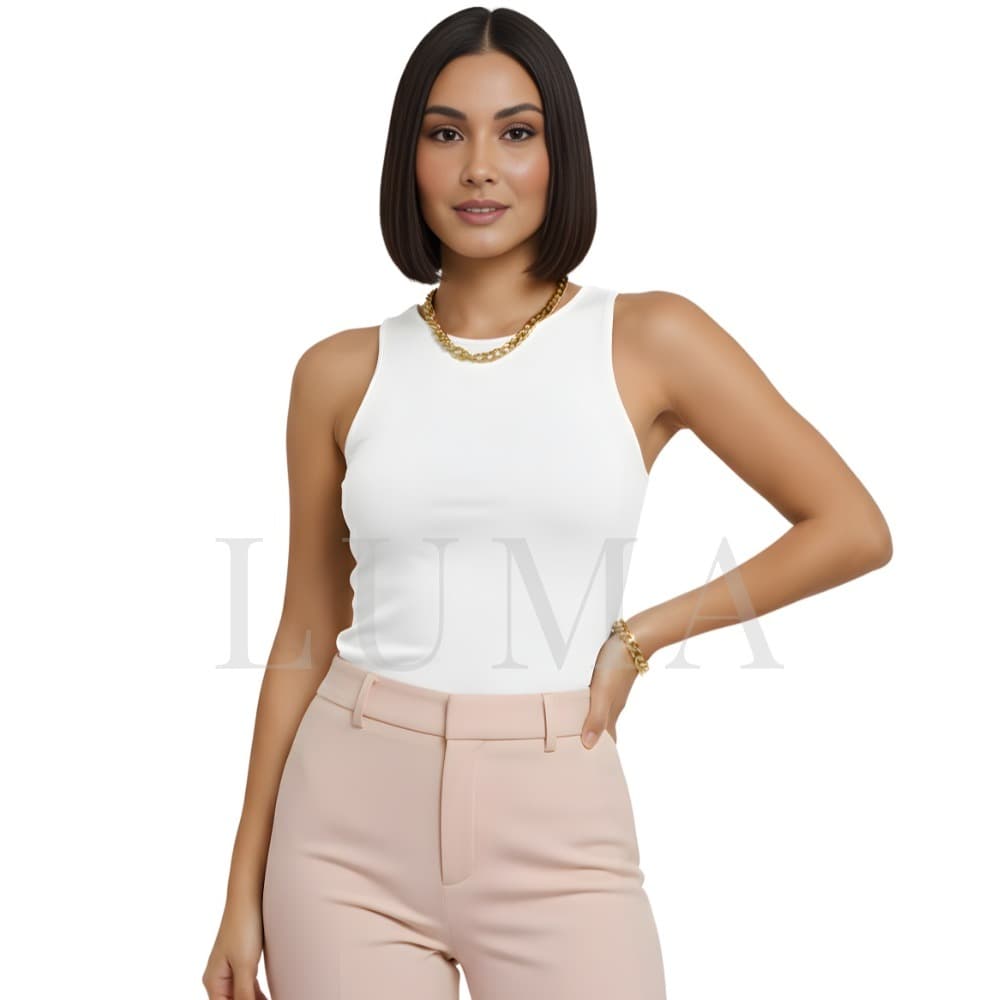 Regatas Casual Basica Suplex Duplo forro frente e costa Blusa Feminina Blogueira Tendencia Zero transparência Branco