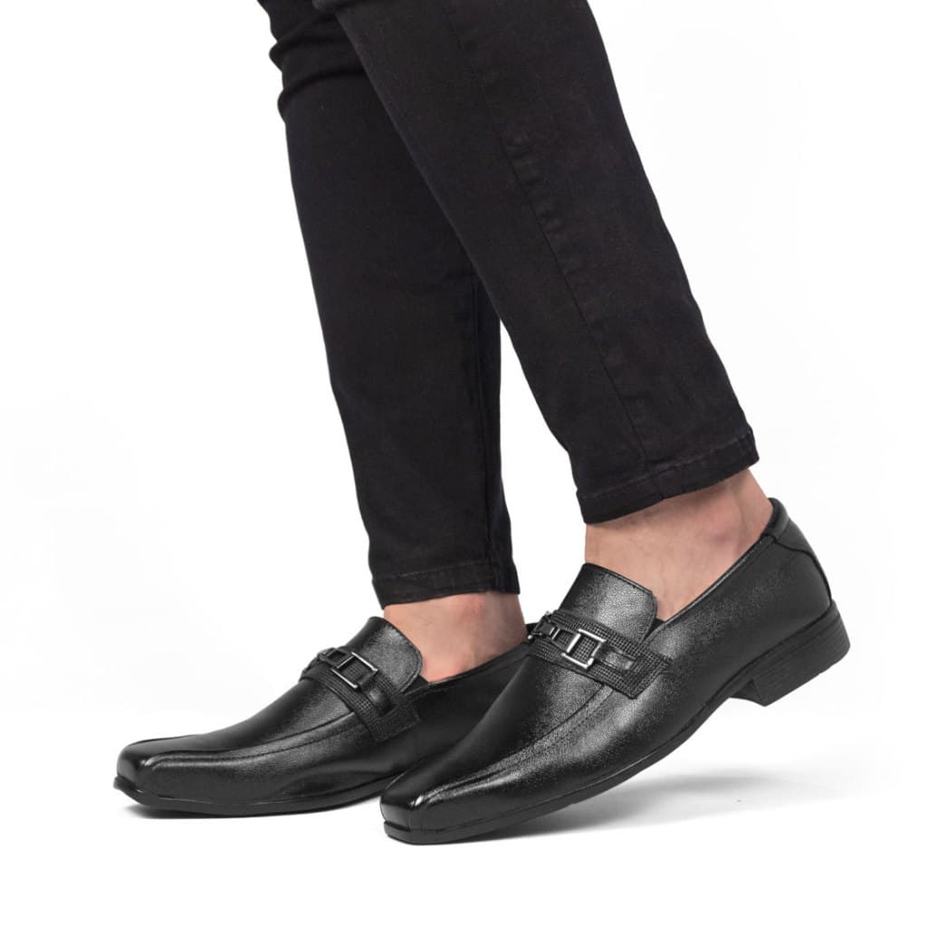 Sapato Masculino Casamento Couro Verdadeiro Preto com Fivela Estilo