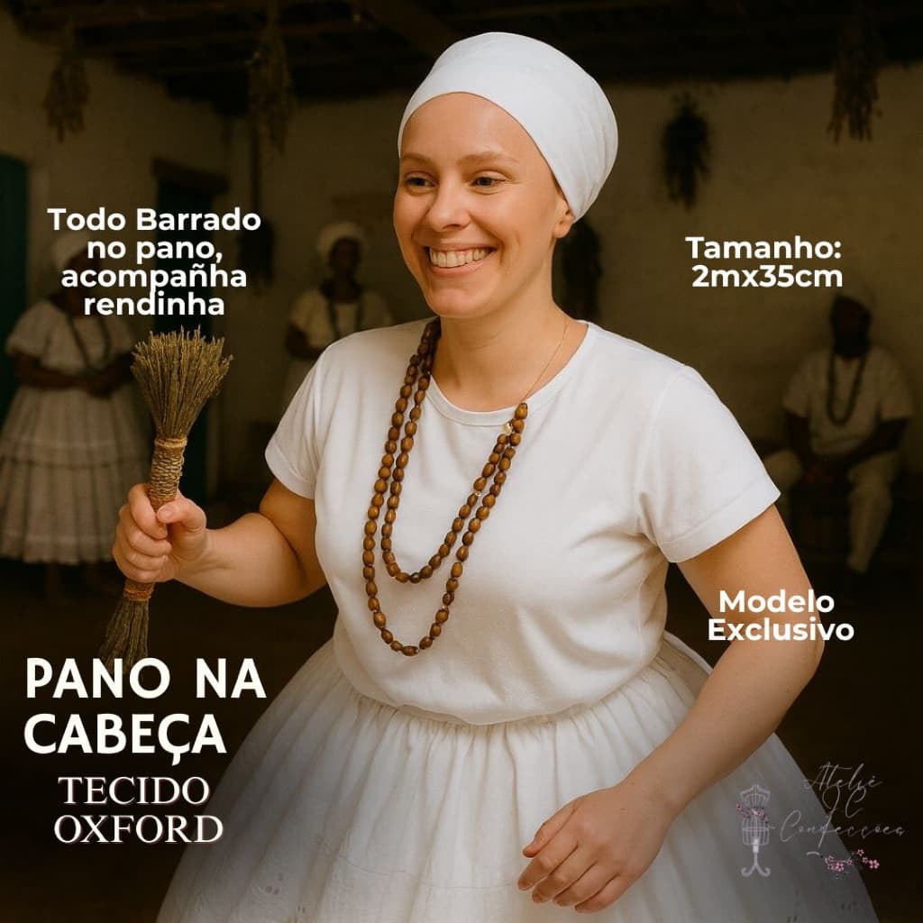 Pano de Cabeça Ojá Com Touca Umbanda Candomblé Com Renda 2 Metros x 35CM de Largura FULL