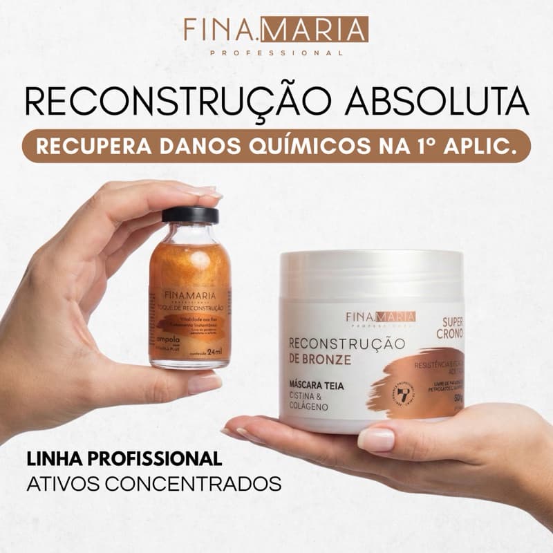 KIT RECONSTRUÇÃO PROFISSIONAL DE 1 MINUTO | MÁSCARA TEIA + AMPOLA | SOS CONCENTRADO | FINA MARIA