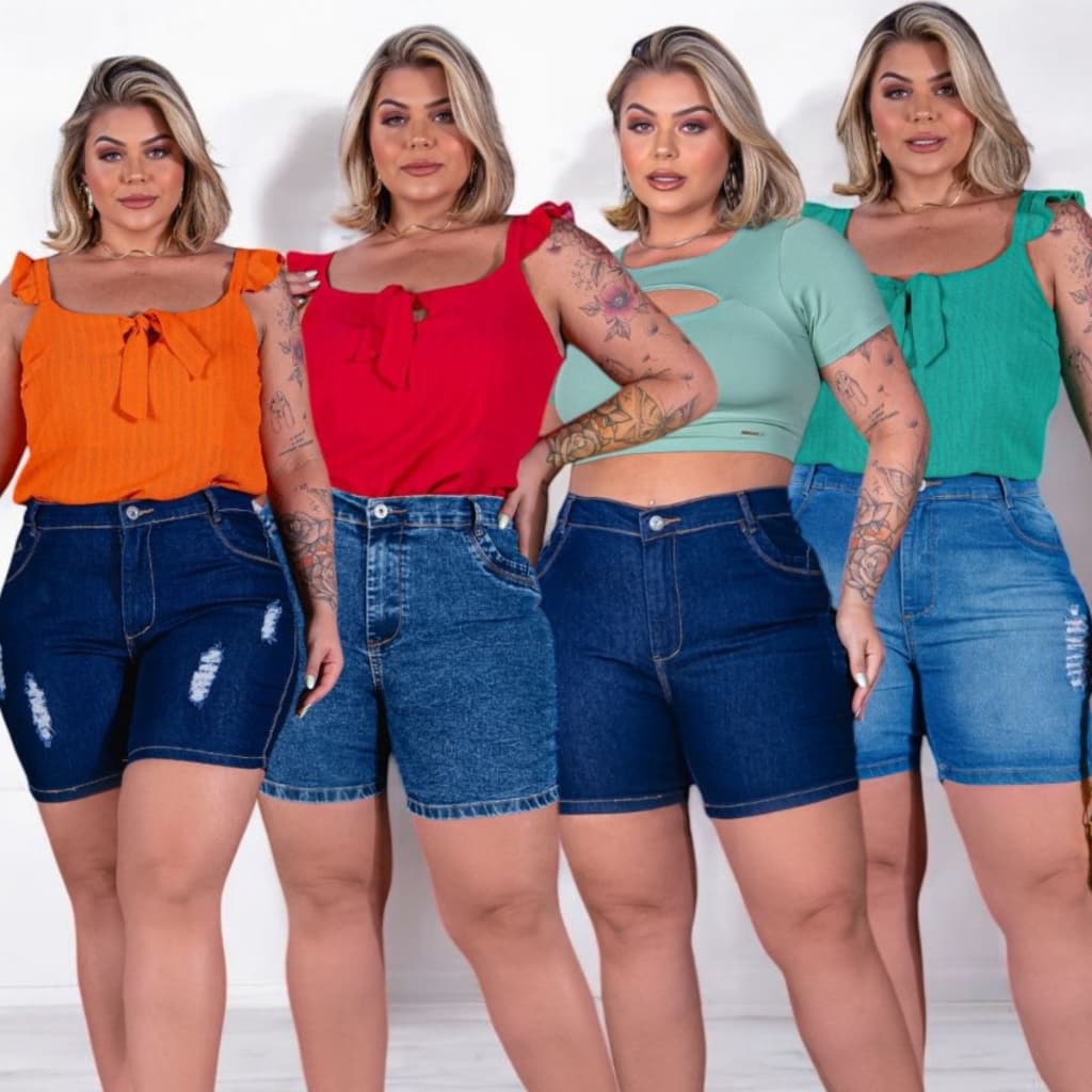 Kit 4 Bermudas Meia Coxa Jeans Plus Size Feminina Meia Coxa
