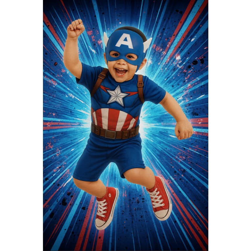 Fantasia do Capitâo Ámerica Infantil Curto Simples para Festa