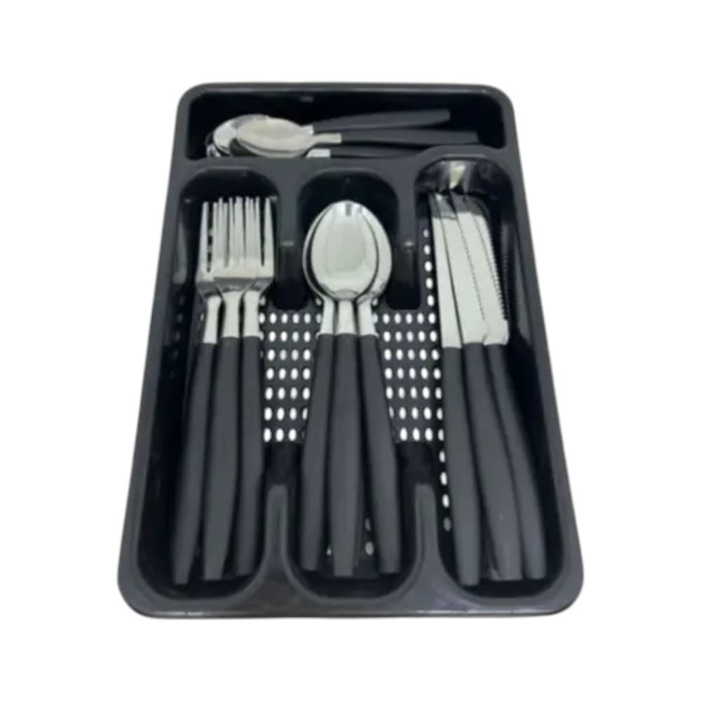 Jogo De Talheres Inox Com 24 Peças Talher + Suporte Gaveteiro