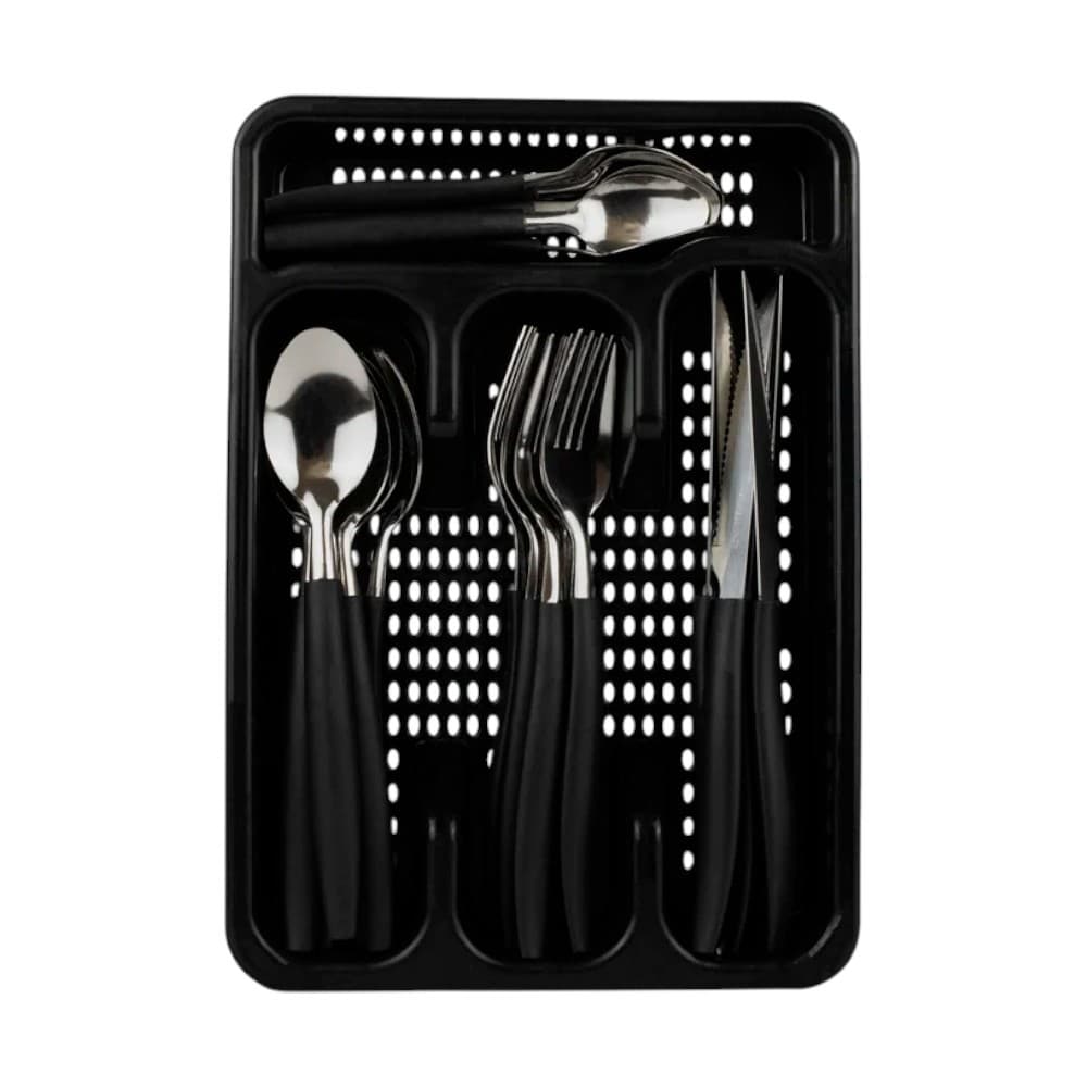 Jogo de Talheres 25 Peças Cabo de Plástico Aço Inox Conjunto Faqueiro com Porta Talheres IDee Home