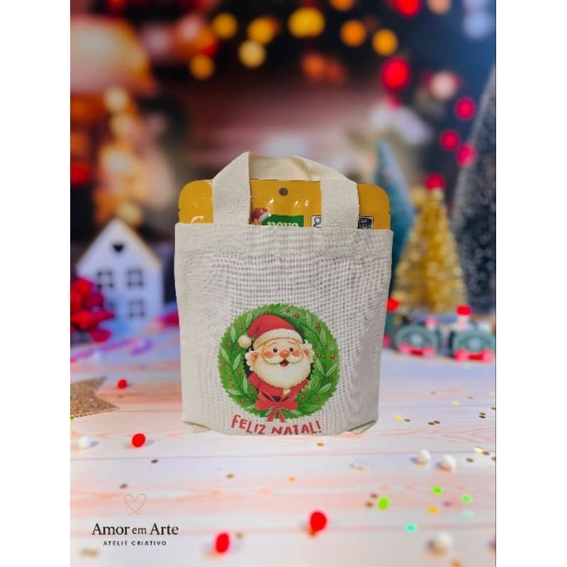 Ecobag personalizada 18x18cm algodão cru tema natal lembrancinha de natal