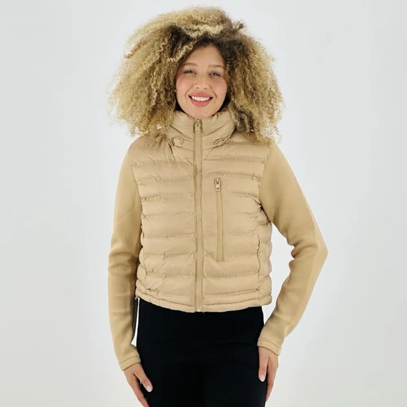Jaqueta Puffer Feminina Nylon jovenil  |   Manga neoprene | com bolsos