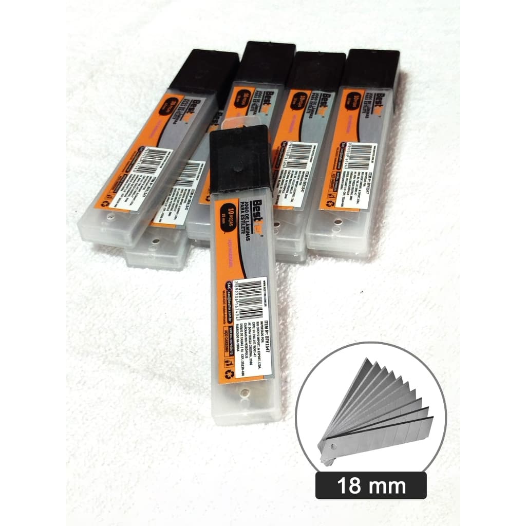 Lâmina para Estilete 18 mm Bestfer BFH1547 | Caixa com 10 Peças