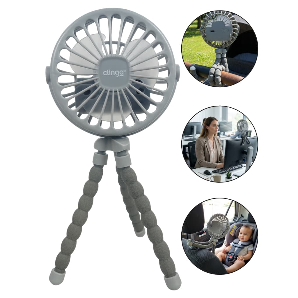 Ventilador Bebê Portátil USB Clingo Silencioso Carrinho Berço Articulável Seguro