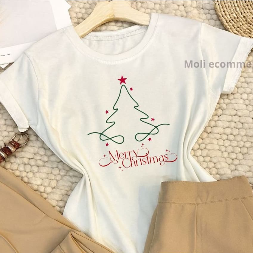 T-shirt Blusa Camiseta de Natal 100% algodão tecido leve e macio blusinha básica