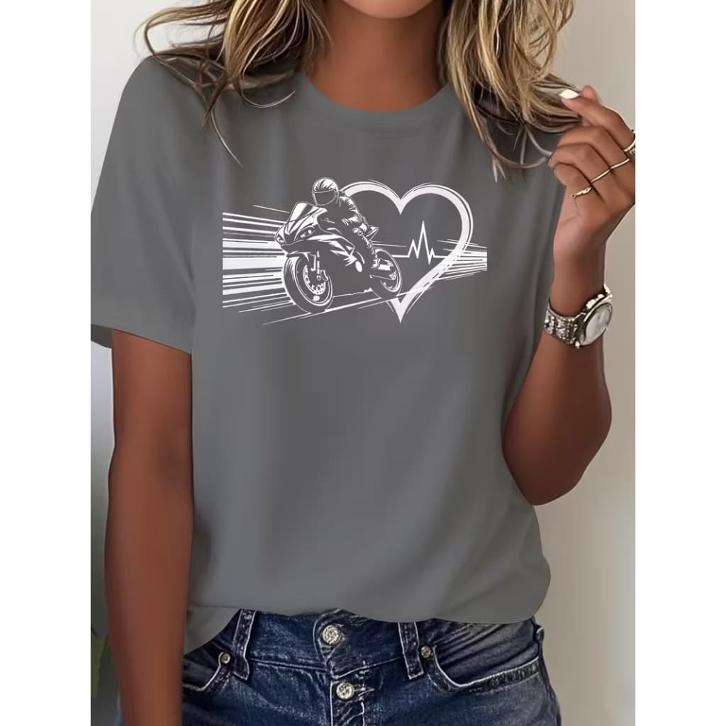 Camiseta Moto Feminina Piloto Coração Batimentos Estampa Velocidade T-Shirt Motoqueira Premium Moda Casual Presente