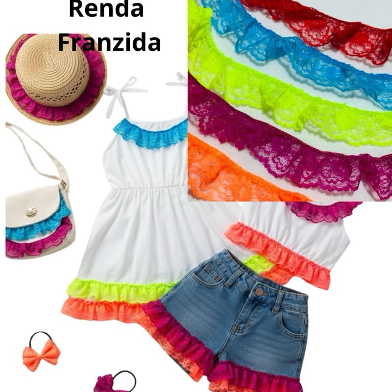 10 Metros de Renda Franzida cores mistas