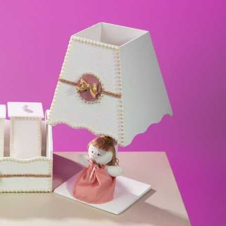 Kit Higiene bebé Abajur MDF Modelo Laçinho Rosa e Branco