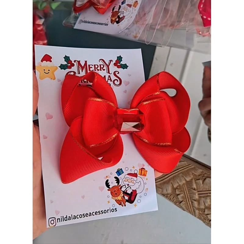 laço G no grampo Natal cor vermelho