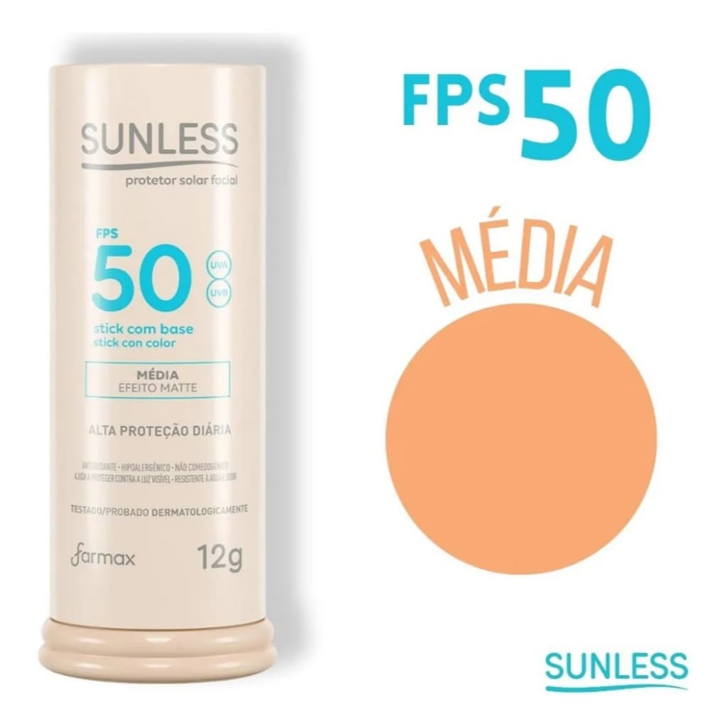 Protetor Solar Facial Stick Com Base Média Efeito Matte Sunless 12g