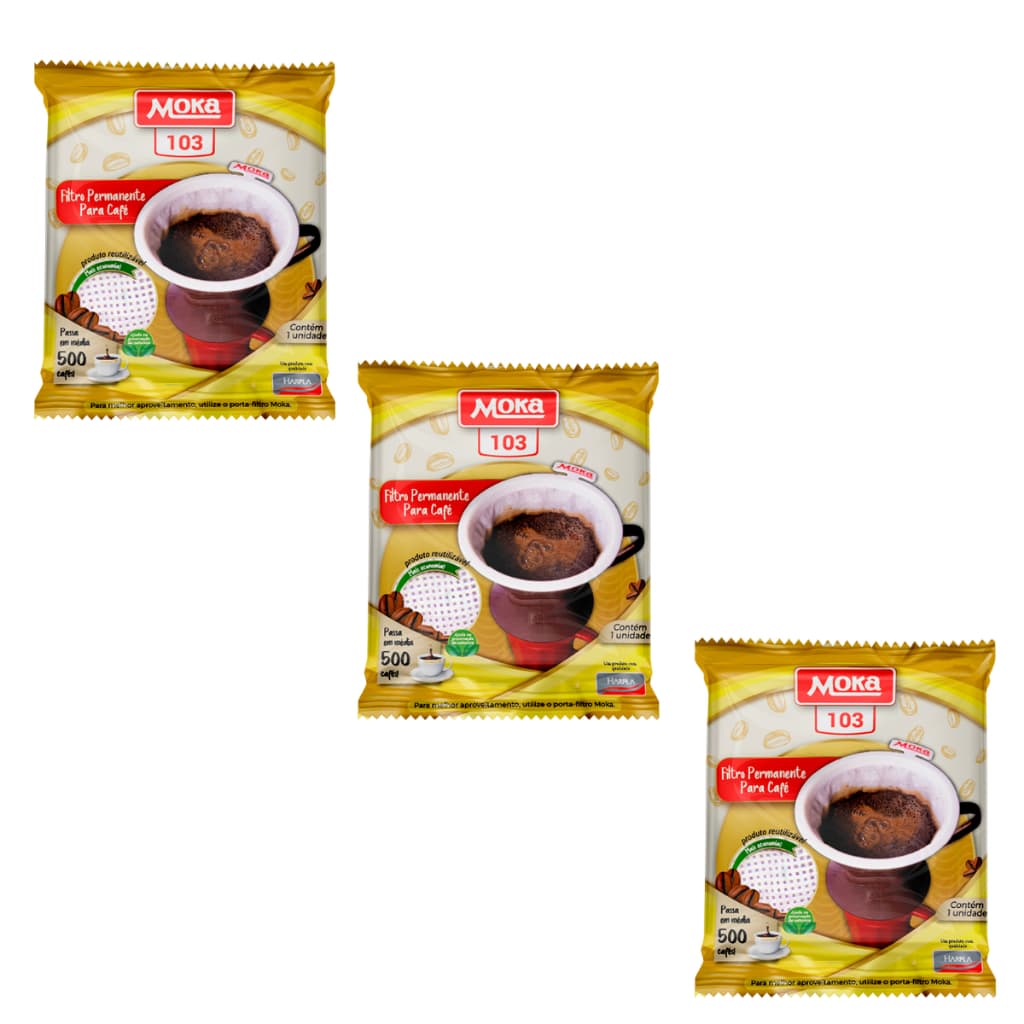 Kit 3 Coadores Moka - 102 e 103 - Filtro Permanente para Café - Fabricado em TNT - Feltro Sintético -passa ate 500 cafés