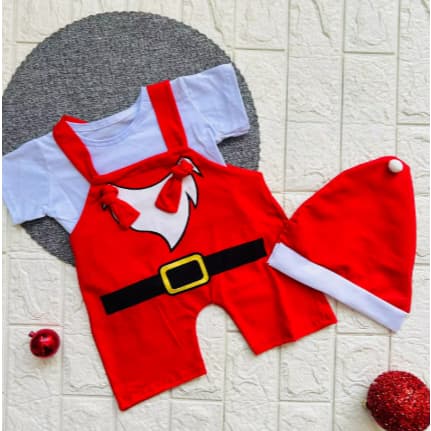 Macacão com Gorro e Camiseta Natal - Macacao Natal - Veste de 03 A 06 Meses - Especial Natal