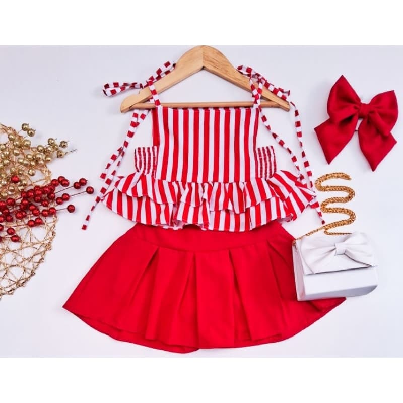Conjunto infantil e juvenil look de natal para meninas