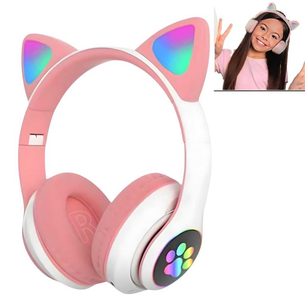 Fone De Ouvido Com Orelha De Gatinho Led Bluetooth Infantil