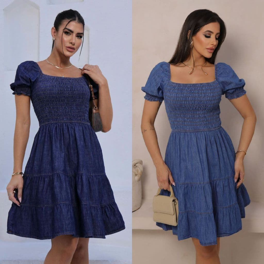 Vestido Jeans Molinho Midi 3 Marias  elastico Soltinho com Elastex na cintura