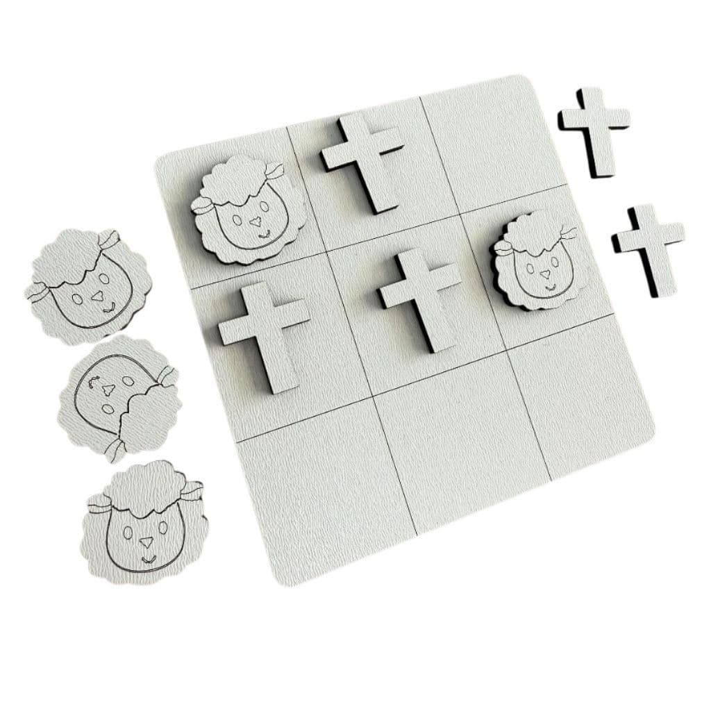 Kit 40/50/60 Unidades Jogo da Velha MDF Páscoa Ovelha Cruz Jesus Lembrancinha Tabuleiro Brinquedo