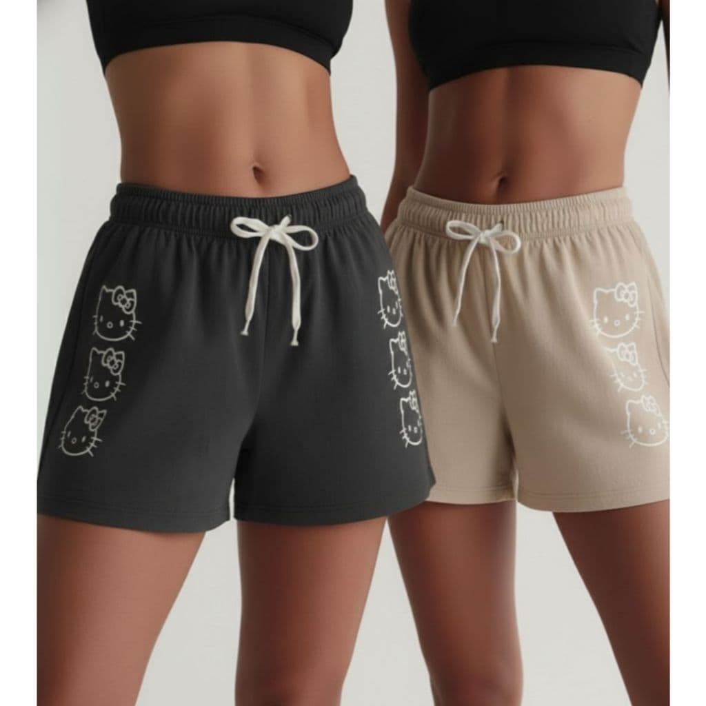 Kit 2 Short Tactel Feminino Hello Elastano Cores Básicas Academia Corrida Moda Praia Verão Piscina