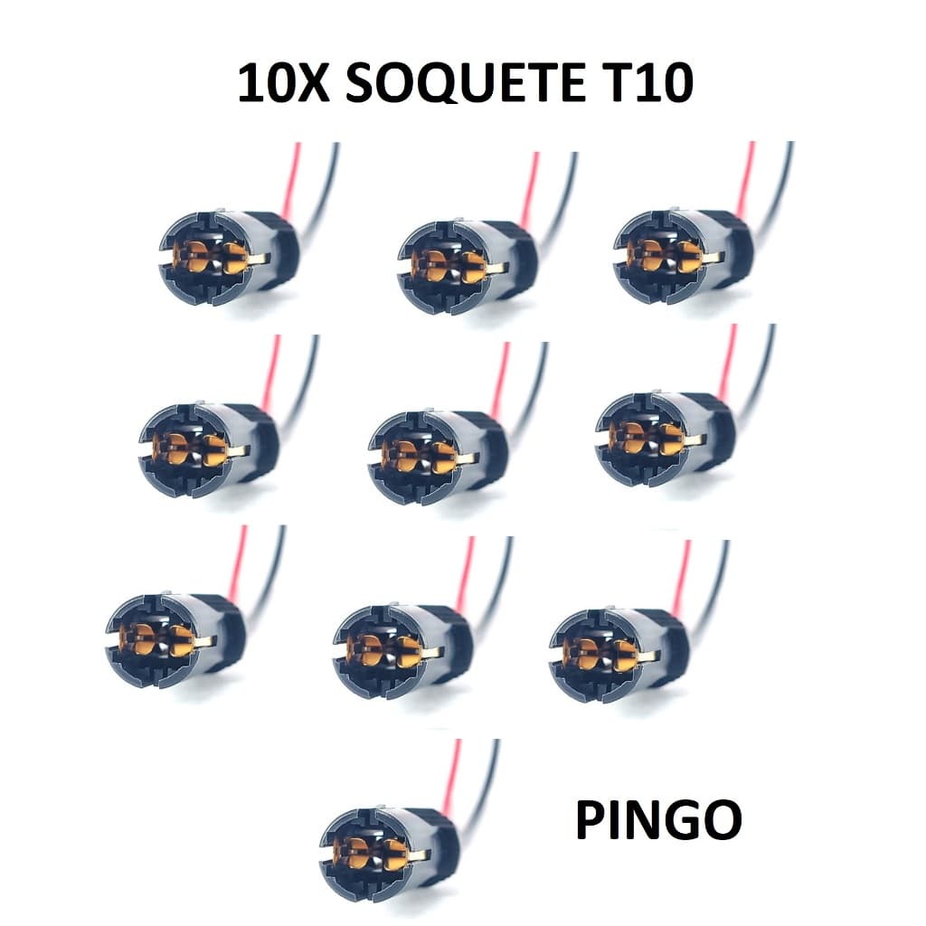 10x Soquete plug Chicote Lanterna |Dianteira meia luz Pingo - Lâmpada Led T10 para Pingo Esmagada 12/24v